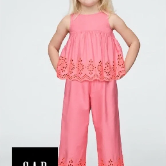 GAP Pink and Orange poplin Embroidered Two-Piece Set - Picture 2 of 2